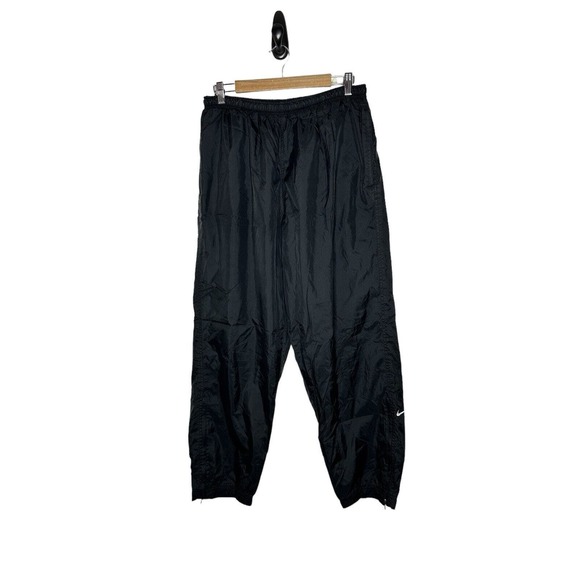 Nike Vintage 90s Windbreaker Pants Large Lined Zipper Pockets Track Pants Black - Picture 1 of 11